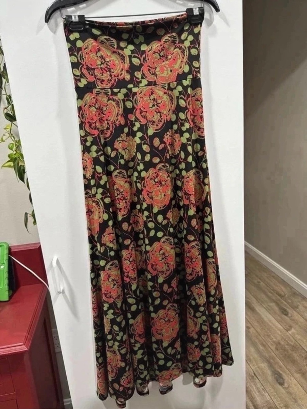 LuLaRoe Maxi Skirt in Black with Coral & Olive Floral Print